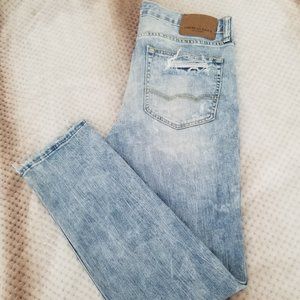 American Eagle Men's Flex Skinny Denim ripped jeans light blue  34 X  32